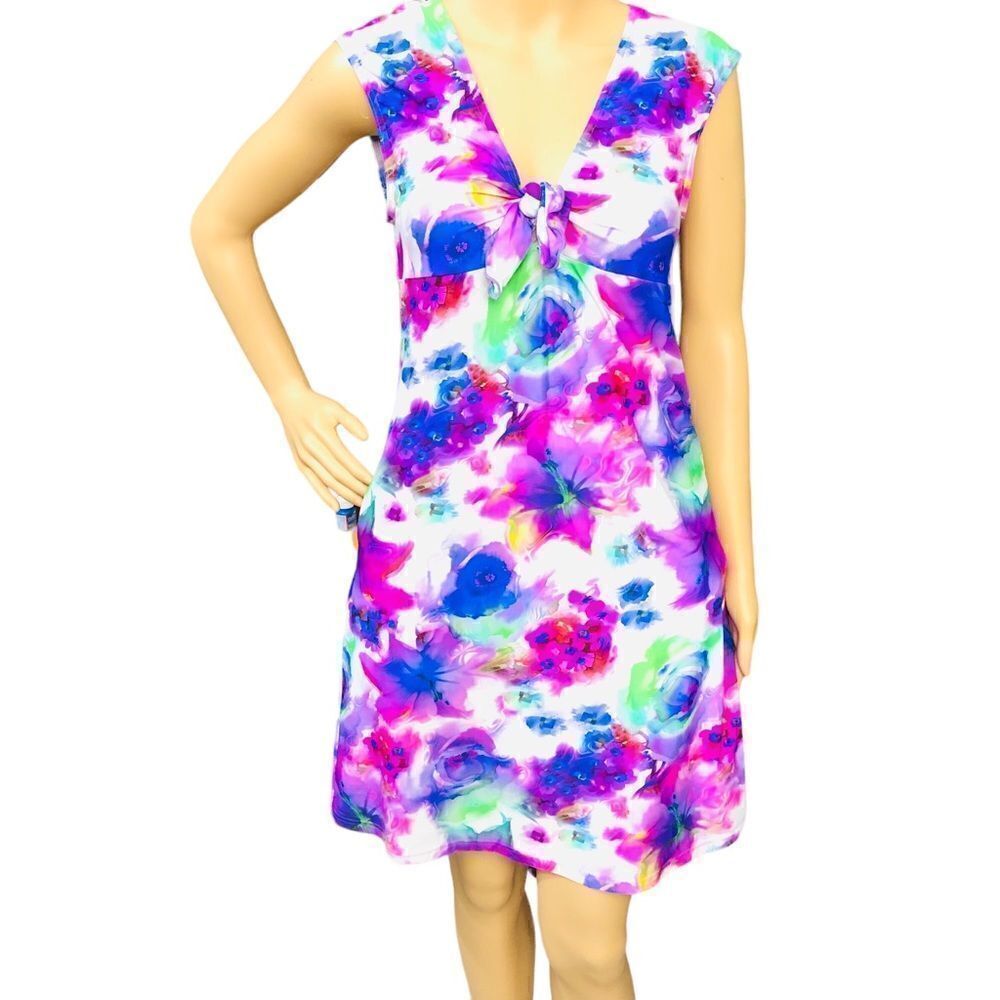 Ciao Bella Saint Tropez Dress Bright Abstract Floral Pull On Sleeveless